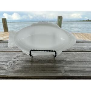 Vintage Milk Glass Fish by Glasbake McKee, 9 inch Fish Shape Baker, Seafood Dish